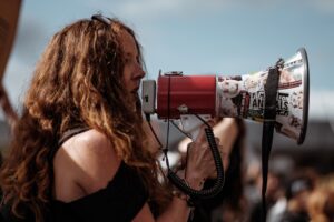 woman using megaphone